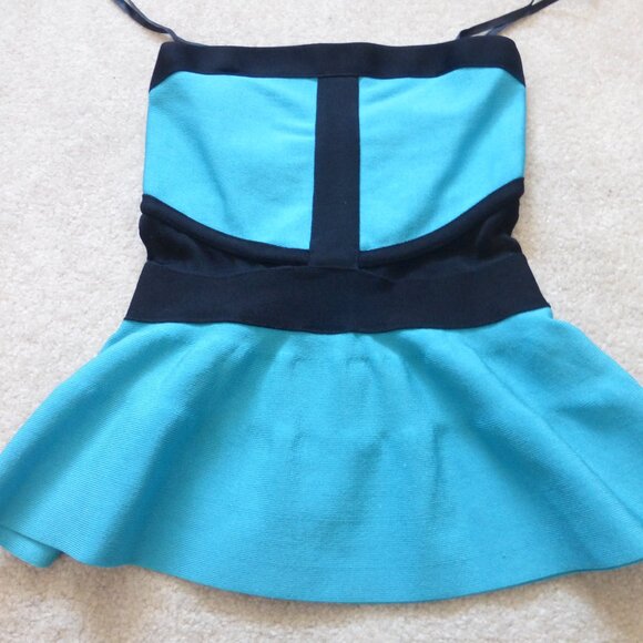 BEBE bright blue and black bandage peplum tube top - Picture 1 of 5